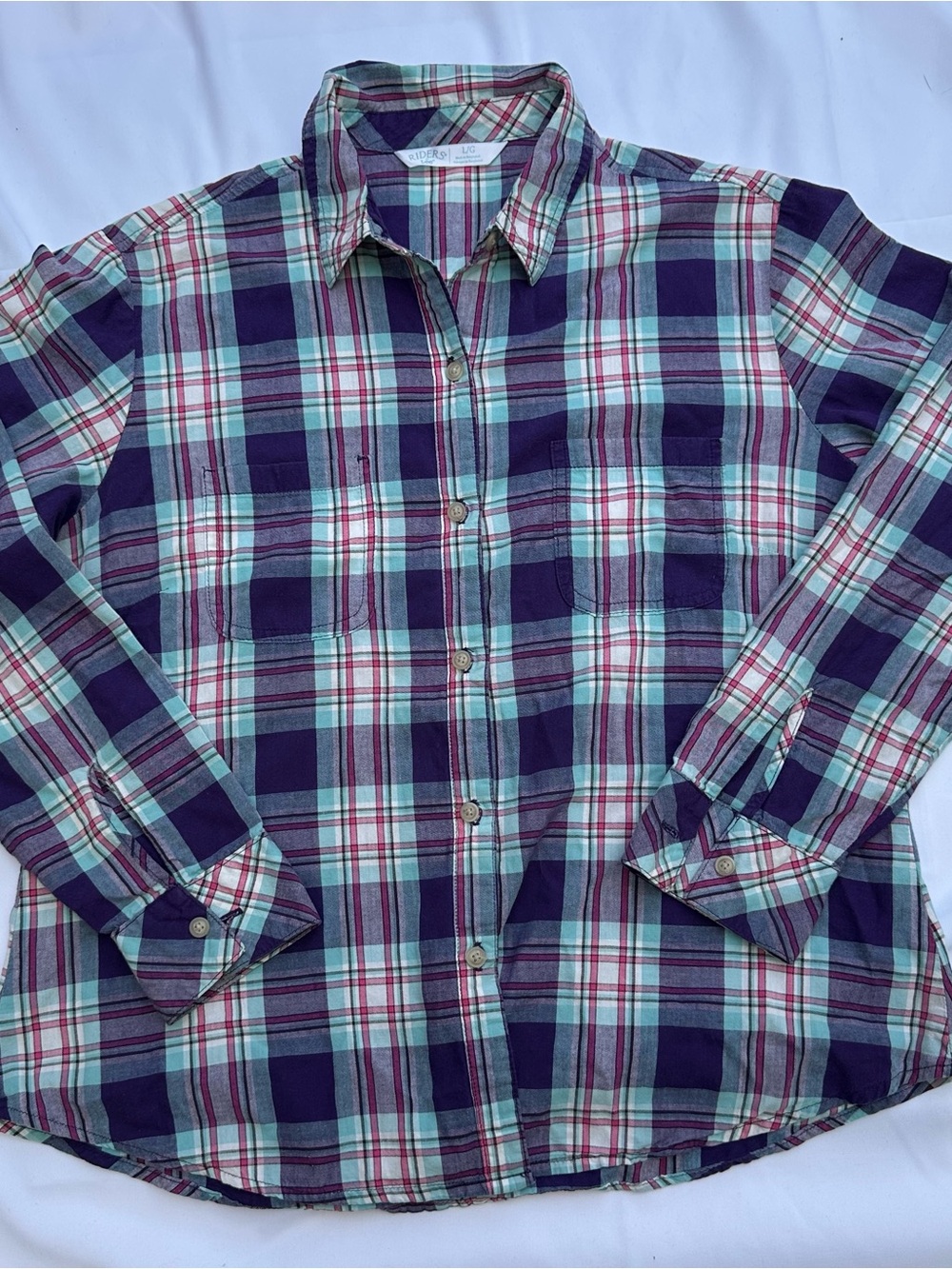 Riders by Lee Women’s Plaid Button-Up Shirt Size L